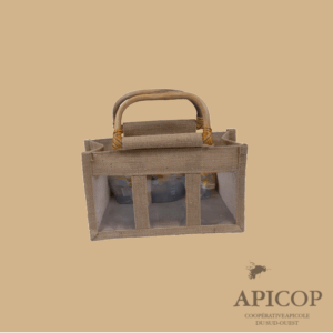 Panier en toile de jute pour pots 3 x 250 g