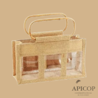 Panier en toile de jute couleur pour pots 3 x 500 g