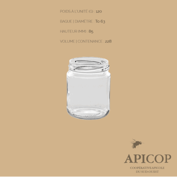 Pot en verre cylindrique 228 ml TO63 - en vrac