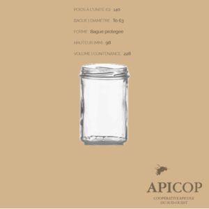 Pot en verre cylindrique 228 ml TO63  Bec protégé - Pack de 12