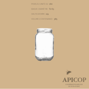 Pot en verre cylindrique 385 ml TO63 - en vrac