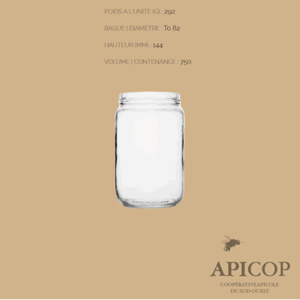 Pot en verre cylindrique 750 ml TO82 - en vrac