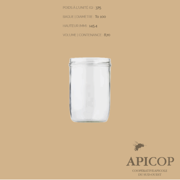 Pot en verre 870 ml TO100 - en vrac