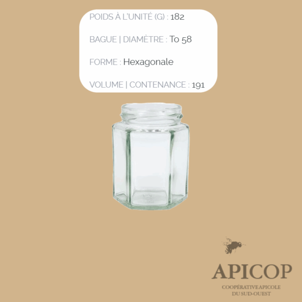 Pot en verre hexagonal 191 ml TO58 - en vrac
