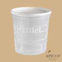 Pot plastique 1 kg transparent impression blanche violable - par 25